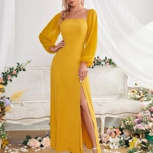 Lantern sleeve yellow dress
